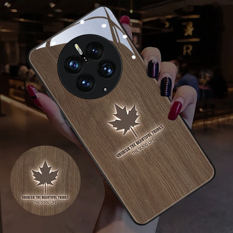 

Luminous Maple Leaf LED Light Glowing Tempered Glass Back Phone Case for Xiaomi 11 12 13 Redmi K40 K50 K60 Pro Lite Ultra Plus