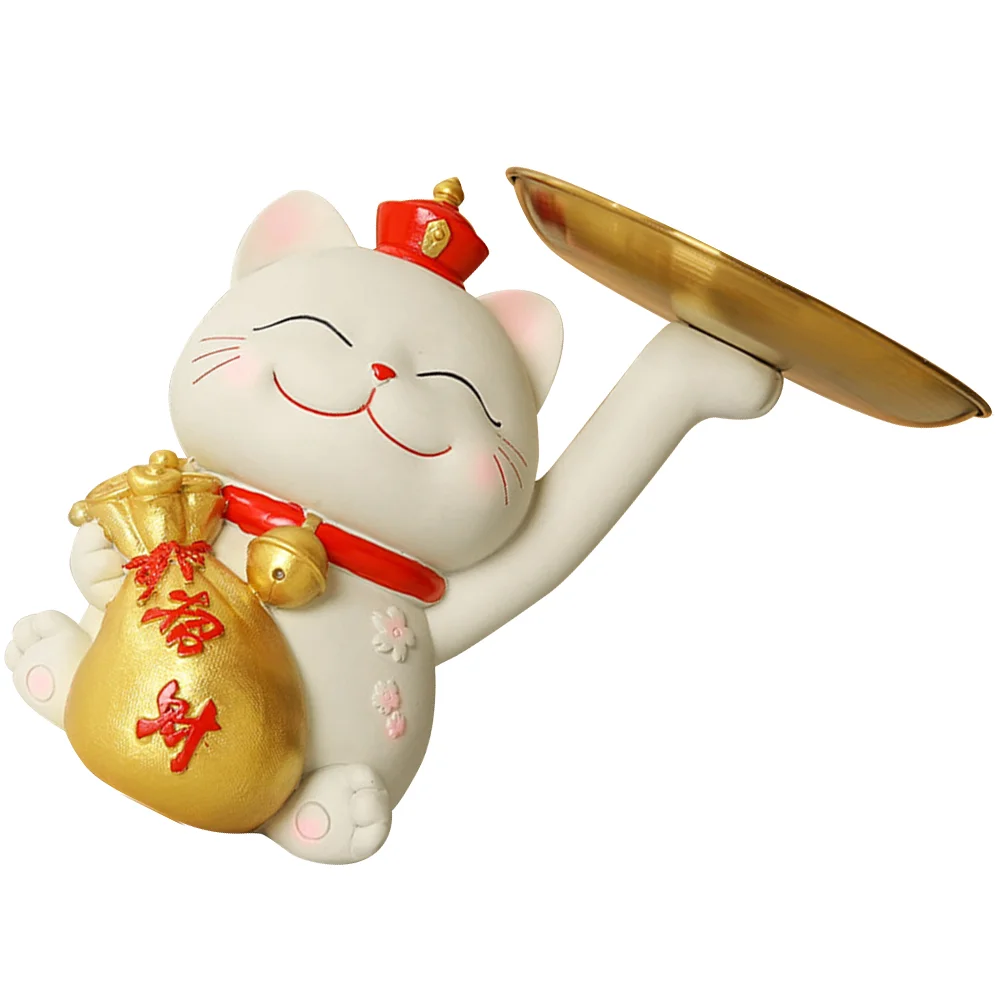 

Resin Cat Statue Storage Plate Cat Statue with Storage Key Tray Fruit Jewelry Snacks Plate