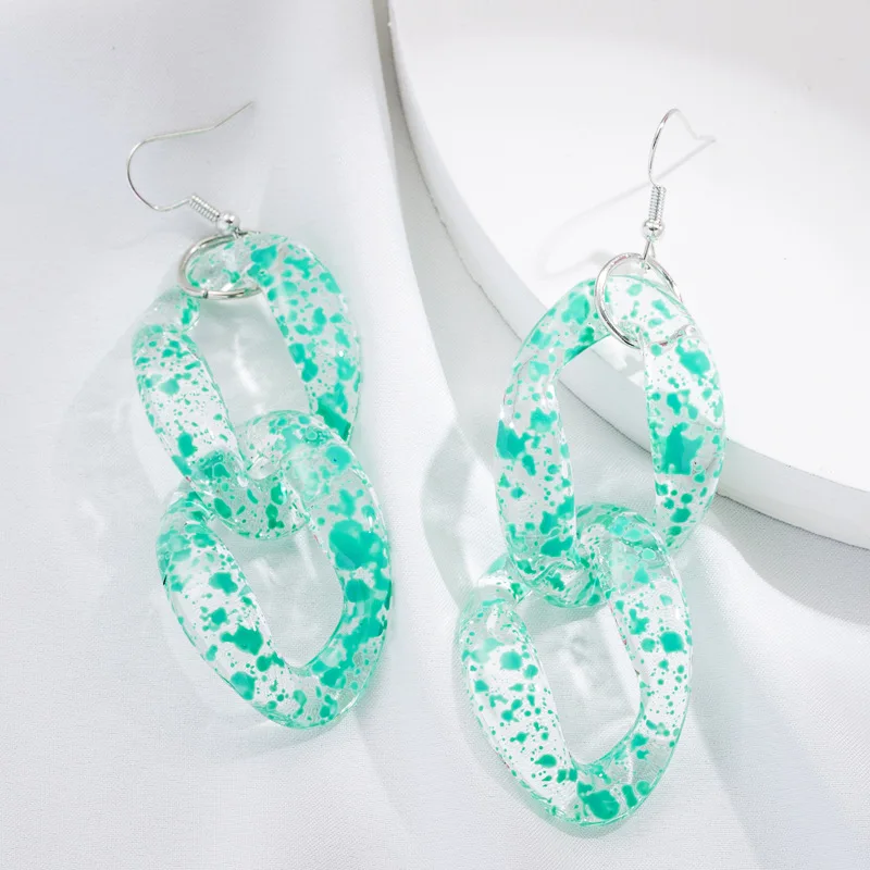 

Korean Trendy Green Acrylic Dangle Long Link Chains Geometric Drop Earrings for Women Female Party Bohemia Fashion Orecchini