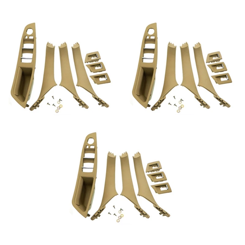 

3X RHD Car Interior Door Handle Inner Door Panel Pull Trim Cover For -Bmw 5 Serie F10 F11 520 525 Beige RHD