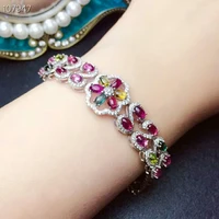 meibapj 925 sterling silver natural tourmaline gemstone flower bracelet for women fine bangle wedding charm jewelry