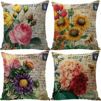 spring red rose cotton linen pillow case fall decorations for home flower pillowcase winter sofa chair car cushion cover gift