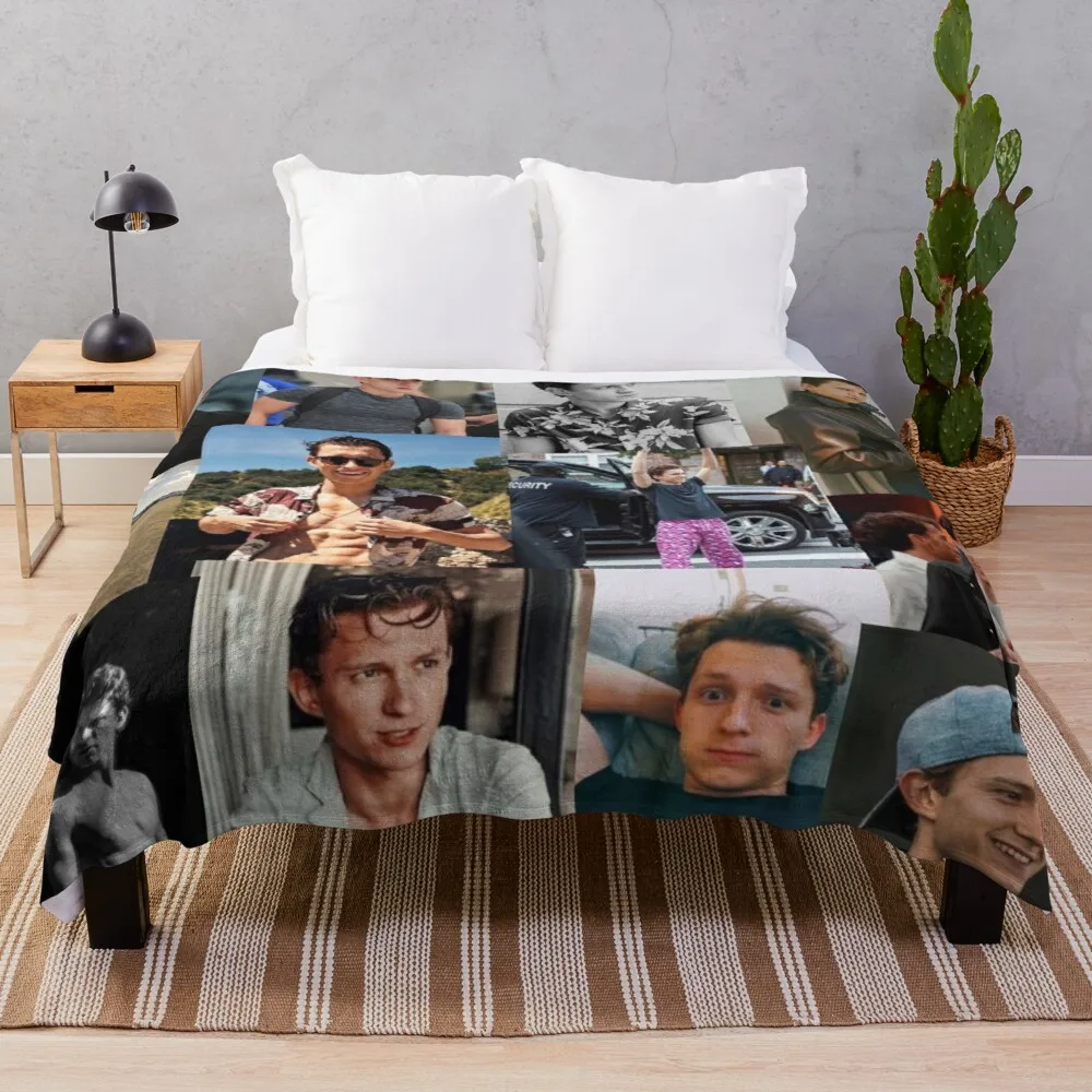 

Tom Holland collage Throw Blanket king flannel blanket large knitted plaid blanket luxury