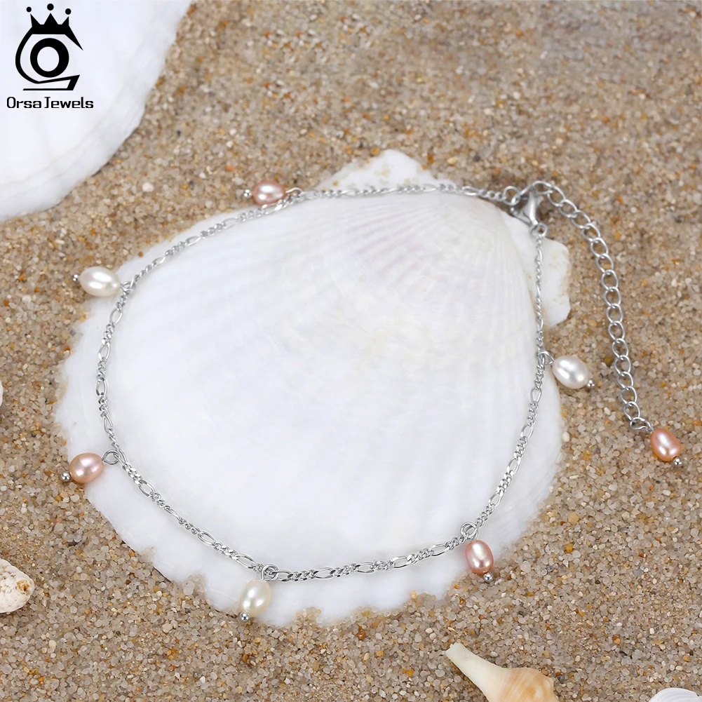 Браслет на ногу ORSA JEWELS из серебра 925 пробы с жемчугом