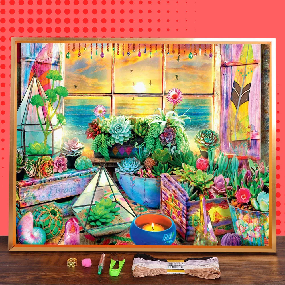 Холст водорастворимый с принтом пейзажа вышивка крестиком 11CT полный набор для