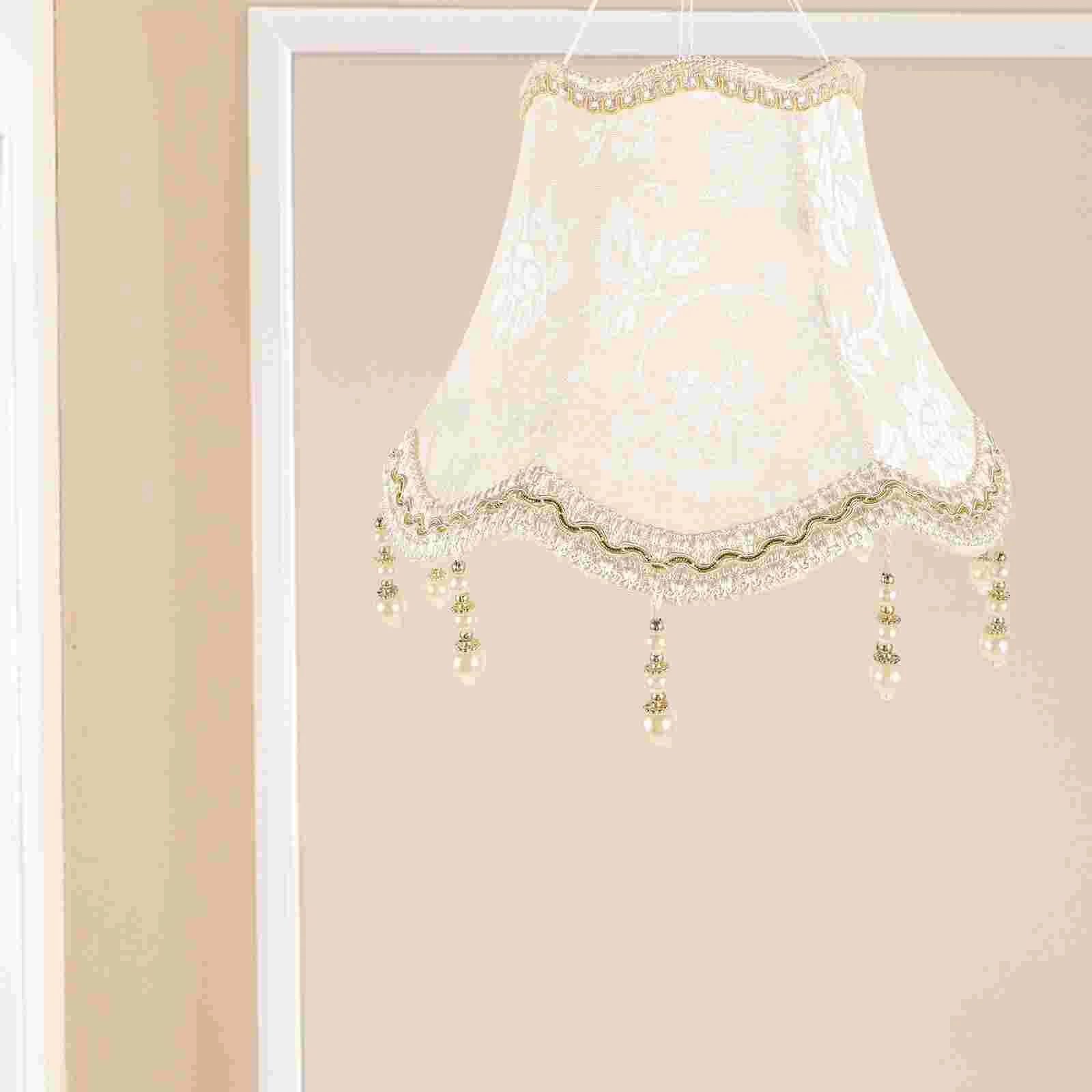 

Jacquard Lampshade Cover Shades Desk Romantic Tassel Table Replacement Metal Decorative Bead Pendant