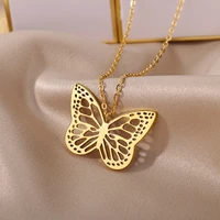 fashion butterfly pendants necklaces for women 2022 goth butterfly charms choker stainless steel necklace chains jewelry gift