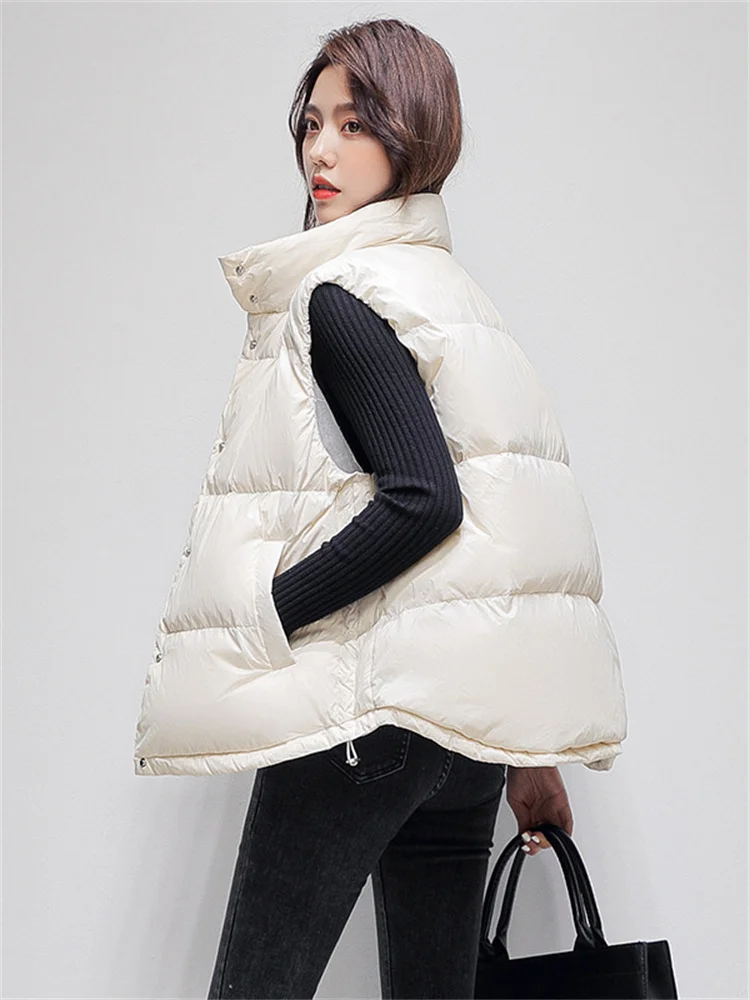 

Down Vest Women Sleeveless 90 White Duck Down Waistcoat 2022 New Short Fashion High-end Stand Collar Tops Coats