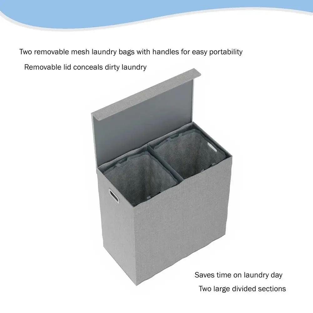 Тканевая корзина для белья с двумя отделениями сортировщик серого цвета крышкой