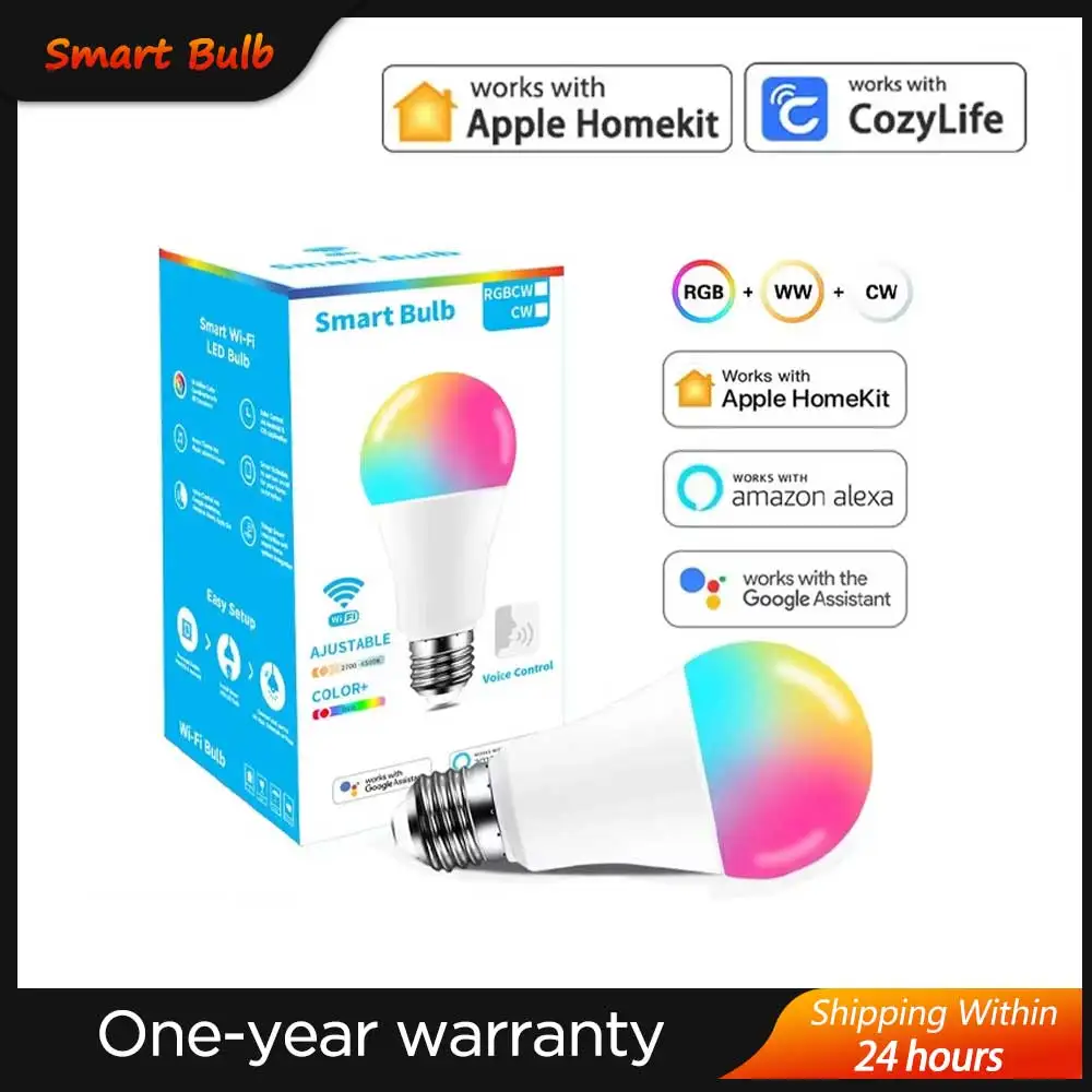 2024 9 Вт Wi-Fi Homekit Light Lamp E27 Светодиодная RGB лампа Siri Control с регулируемой яркостью