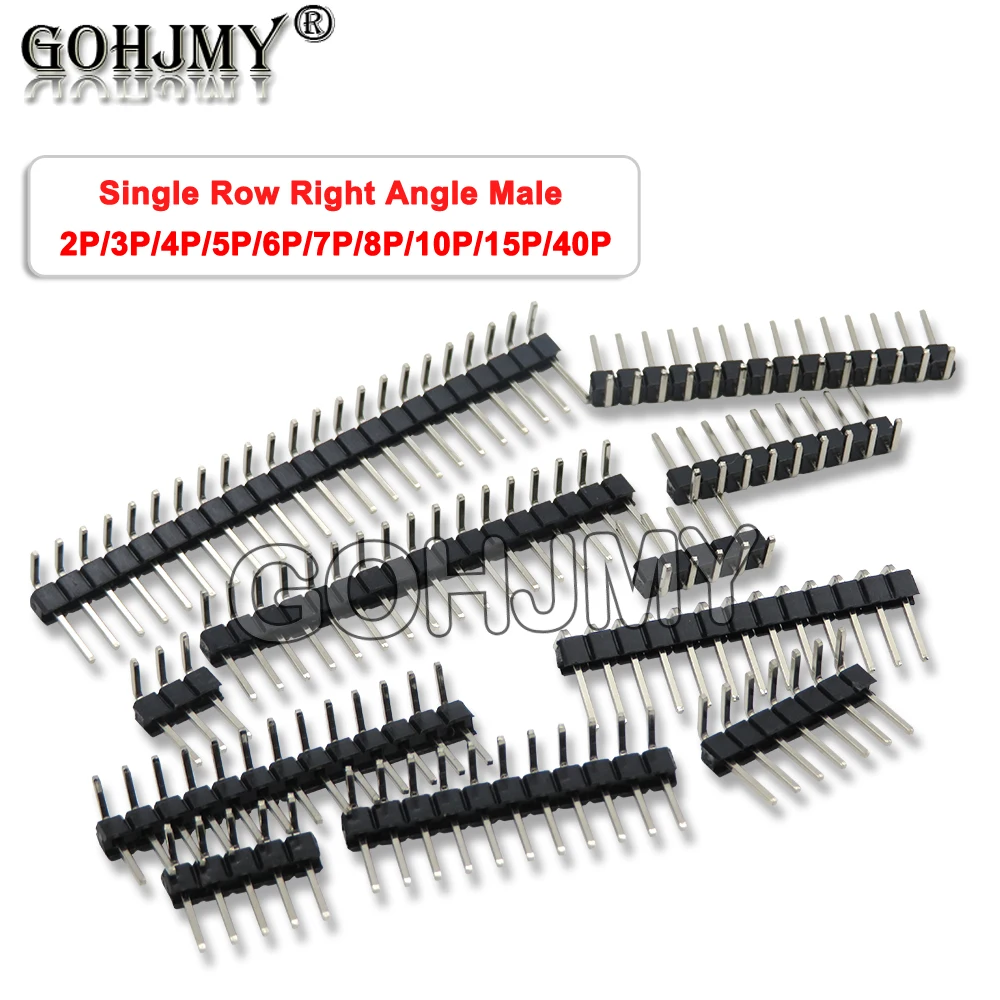 

10PCS 1x2/3/4/5/6/8/10/40 PIN Single Row Right Angle MALE PIN HEADER 2.54MM spacing Connector Socket /4p/6p/8p/20p/40p bent feet