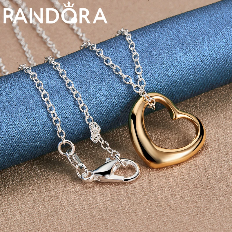 

RAIVDQRA 925 Stamp Silver Necklace For Man Women 16-30 Inch Chain Gold Heart Pendant Neck Chain Charm Fashion Wedding Jewelry