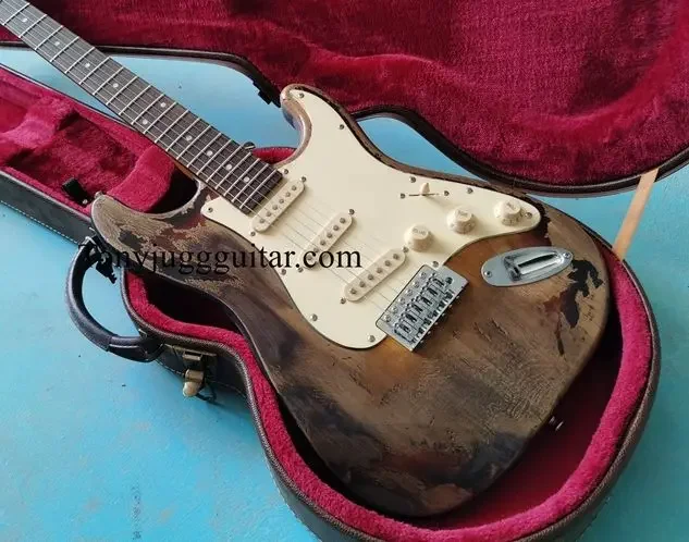 

Редкая 1961 Rory Gallagher Tribute ST Heavy Relic 3 тона Sunburst электрическая гитара Alder тело старый Pickguard Tremolo мост