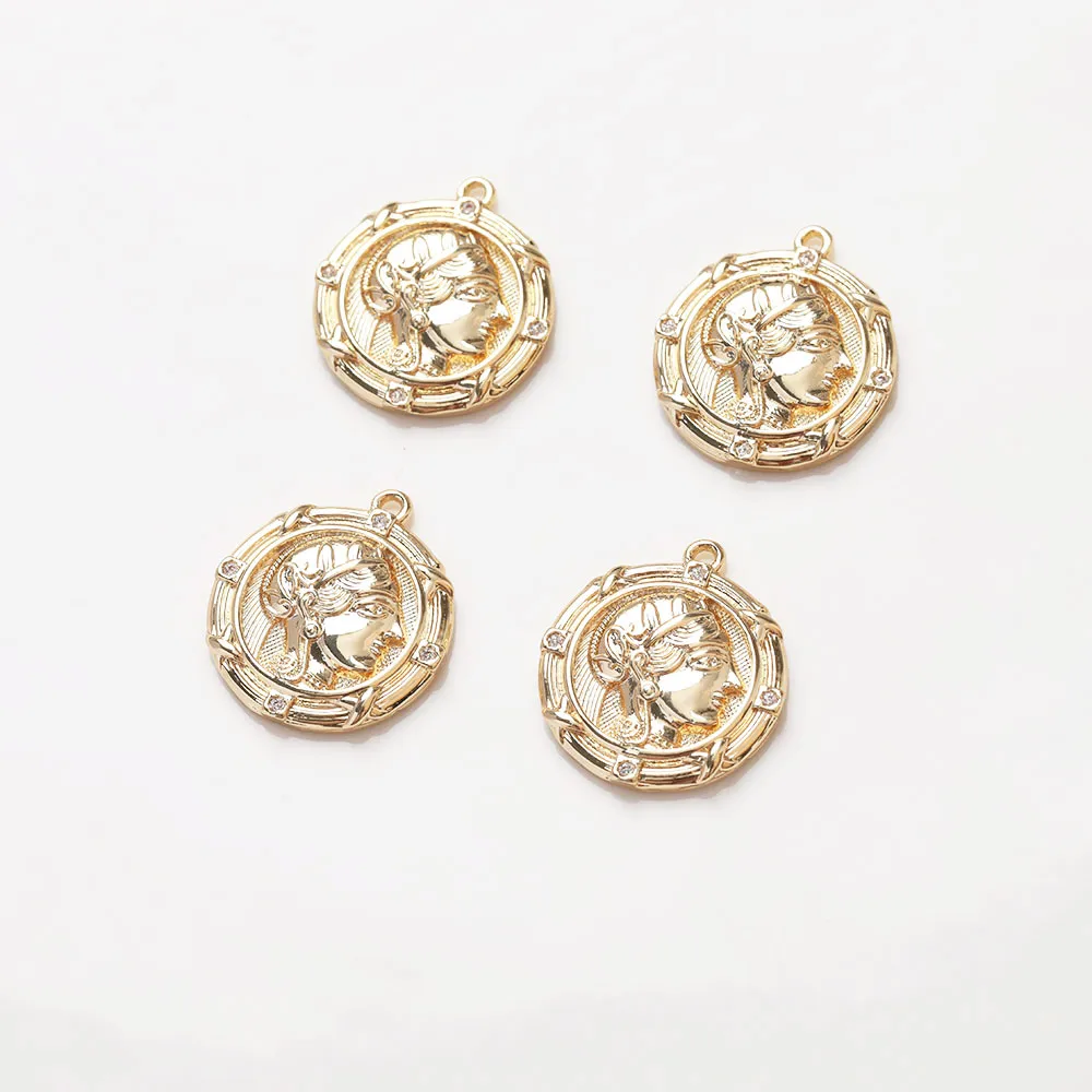 

2PCS Tag/Coin Pendant Zircon Charms for Jewelry Making Necklace DIY Hand Made Brass Accessories 14k Gold Plated 17*19mm