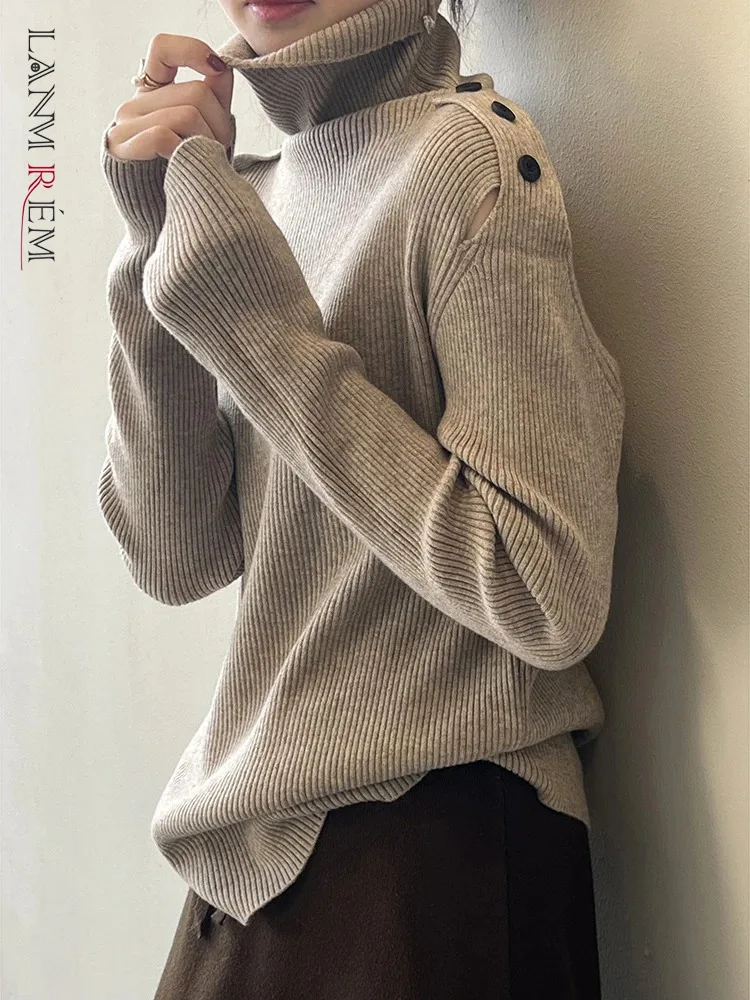

[LANMREM] Turtleneck Knitting Pullover Slim Sweater For Women Long Sleeve Solid Warm Bottoming Tops 2023 Winter New 26D7365