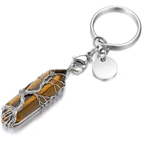 tree of life wire wrapped crystals keychains keyring natural healing stones hexagonal gemstone crystal points handbag key chain
