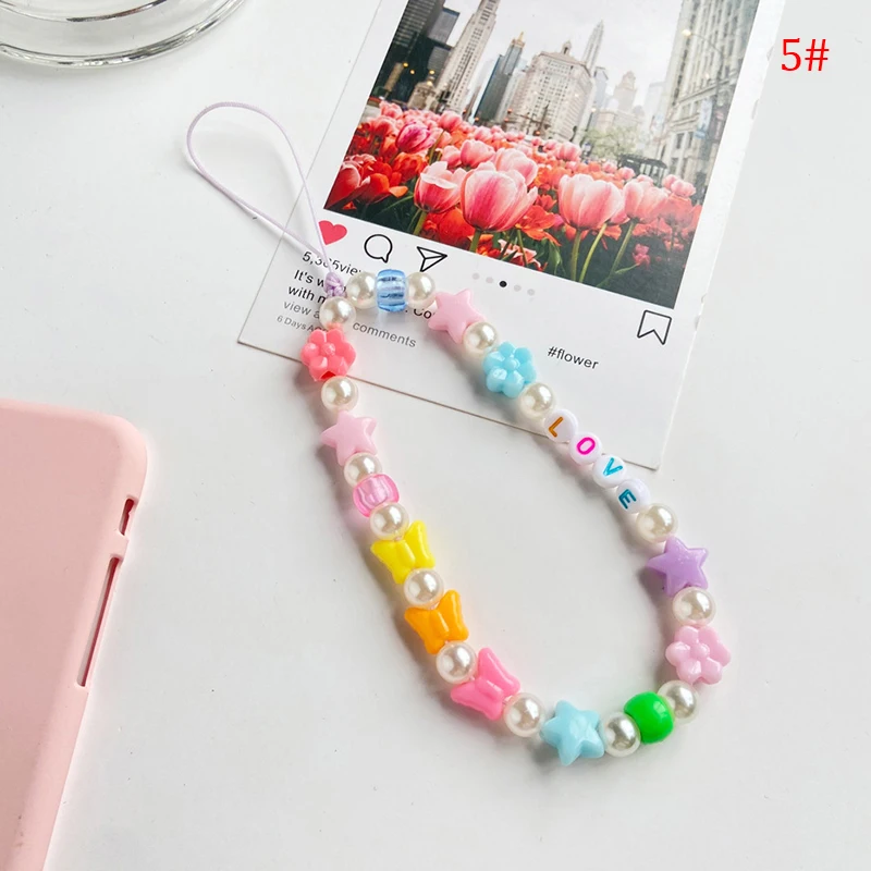 

1pcs Chain for Phone Lanyard Colorful Candy Beads Chains Strap Letter Bracelet