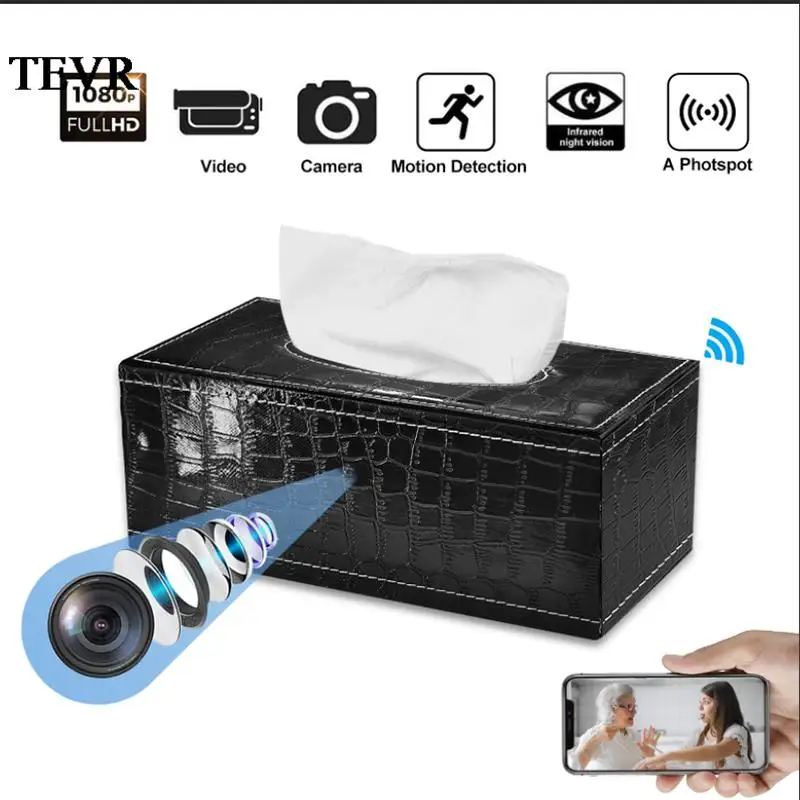 

HD 1080P PU Leather Tissue Box Mini Camera IR Night Vision Motion Detection WIFI Wireless Camcorder Action Cam Meeting Security
