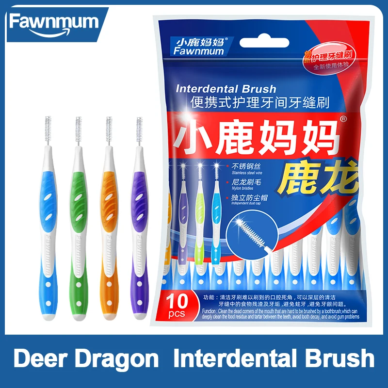 Fawnmum-cepillo Interdental para adultos, 10 unids/bolsa, limpieza entre dientes, hilo Dental, ortodoncia, higiene bucal