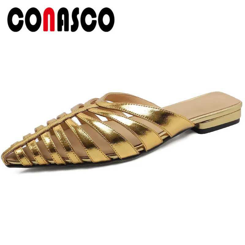 

Женские босоножки без задника из натуральной кожи, с острым носком