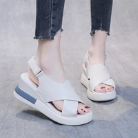 2022 women shoes summer wedge heels sandals for lady open toe sexy ladies buckle strap fashion design sandalias solid color