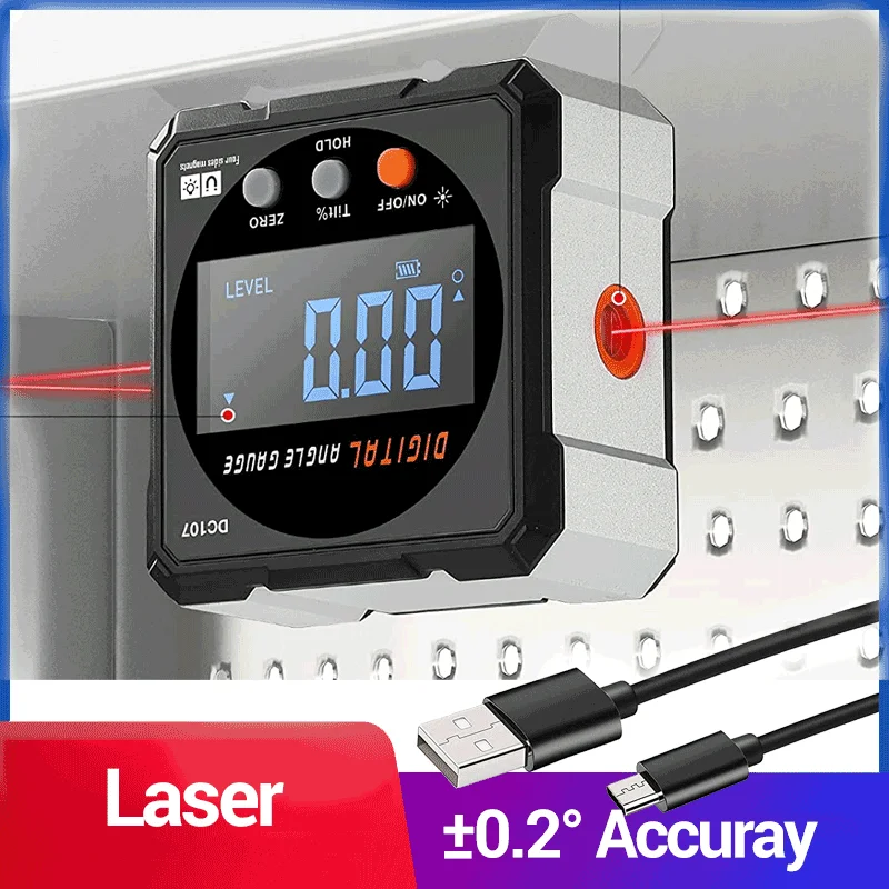 

Laser Digital Protractor Inclinometer Protractor Laser USB Inclinometer Level Angle Finder Goniometer Magnet Tilt Measuring Tool