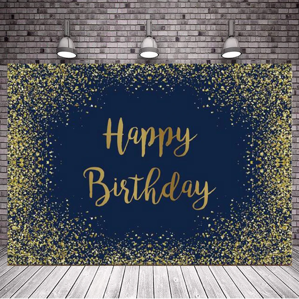 

Photography Backdrop Navy Blue Gold Glitter Happy BIrthday Party Decoration Adult 16th 18th 21th 30th 40th 50th 60th Decoration