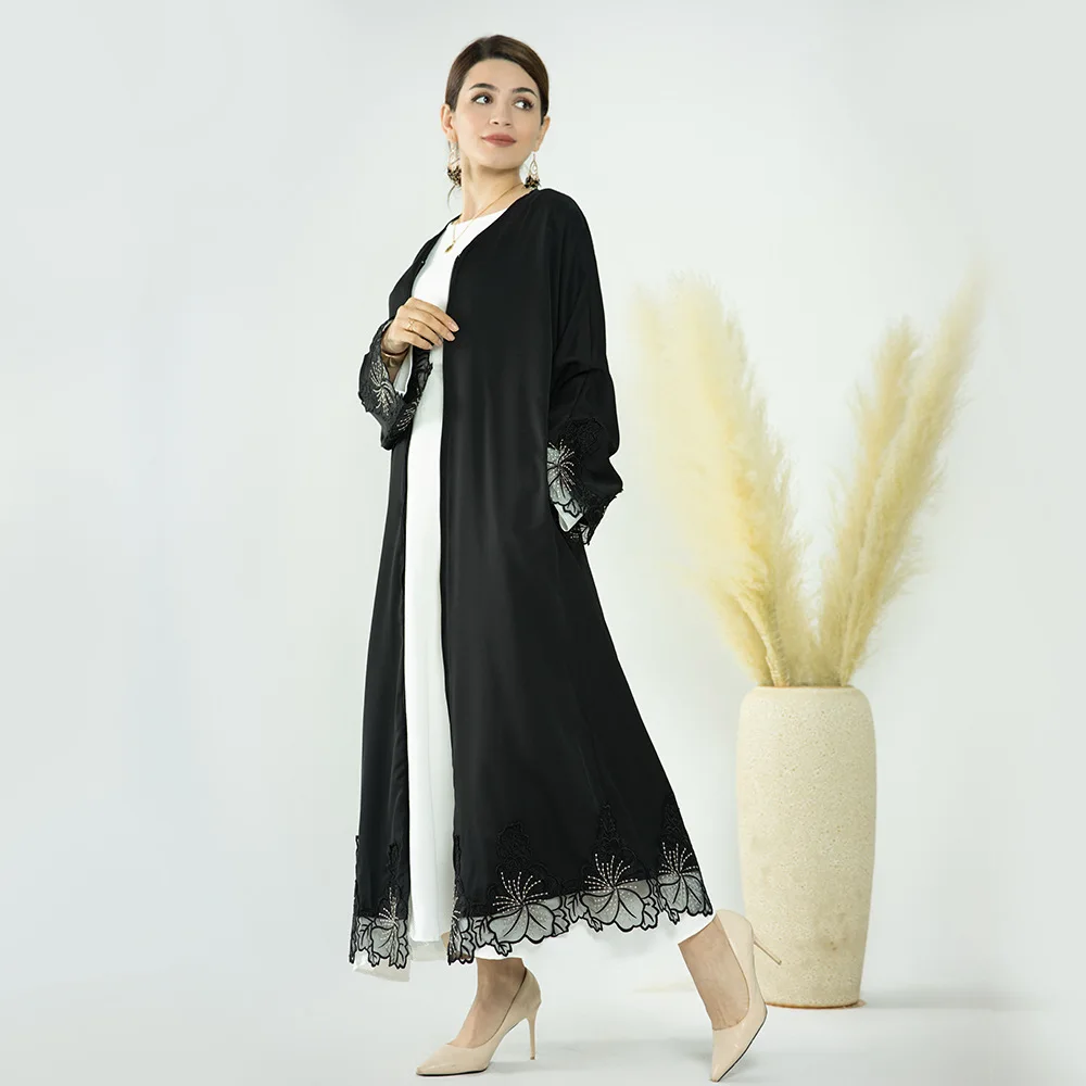 2023 Middle East Türkiye Lace Cardigan Dress Muslim Abayas for Women Dubai Abaya Kimono Robes Fashion Islamic Clothing
