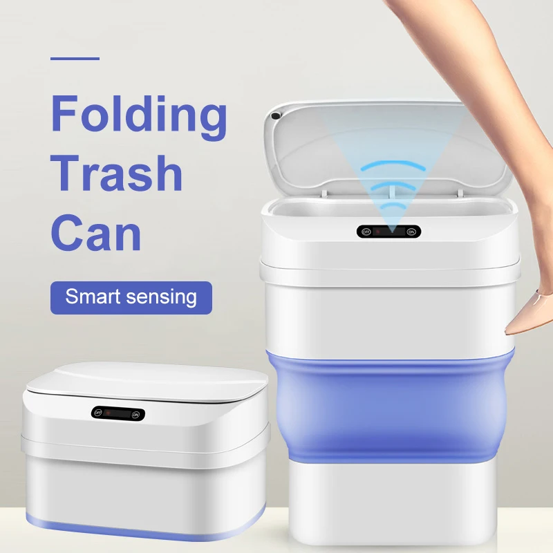 

17.5L Smart Trash Can In The Kitchen Sensor Induction Kitchen Trash Can Folding Recycling Trash Basket Toilet Bin Bathroom