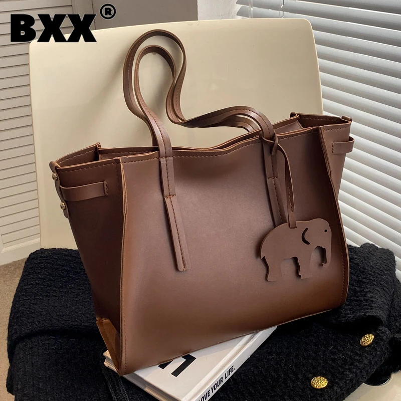 

[BXX] Large Capacity Retro Solid Color Simple Handbag For Women 2023 New Fashion Shoulder Office Lady Trendy Tote Bag 8AB846