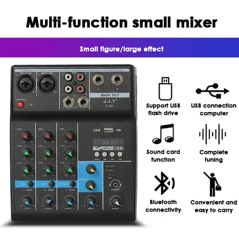 

F-4a профессиональная звуковая карта Миксер с низким уровнем шума 4-канальный миксер Usb портативный звуковой Миксер для записи в реальном времени