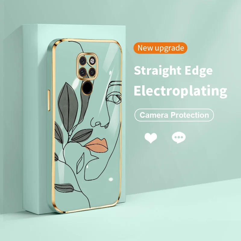 

Women and Flowers Square Electroplating Silicone Phone Case for Huawei Mate 20 Mate 20 X Mate 30 30E 40 40E Pro 4G 5G Ultra