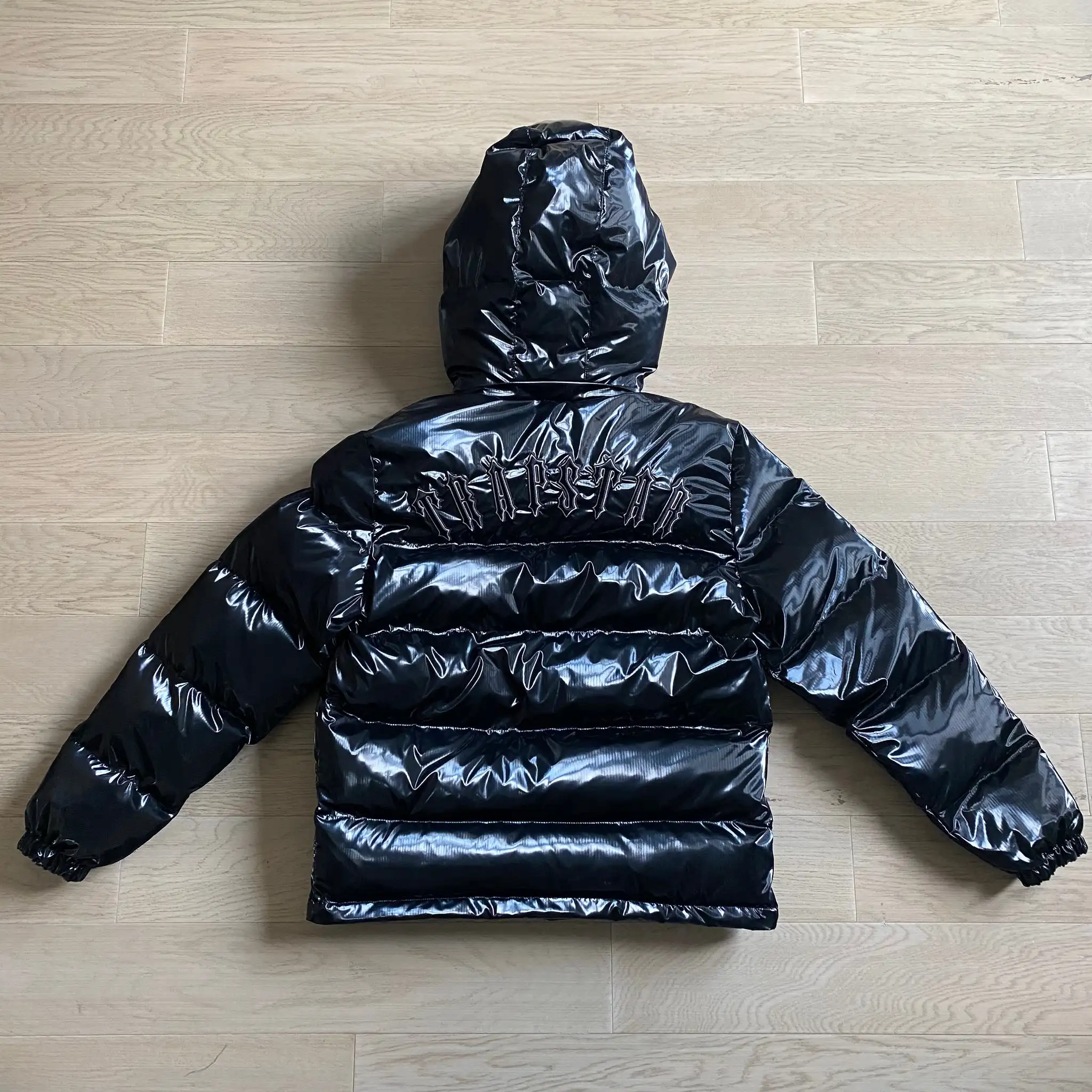 

Shiny Black London Embroidery Down Jacket Men Women Winter Coats Detachable Hood Top Trapstar Hoodie Star Letter Shiny Jacket