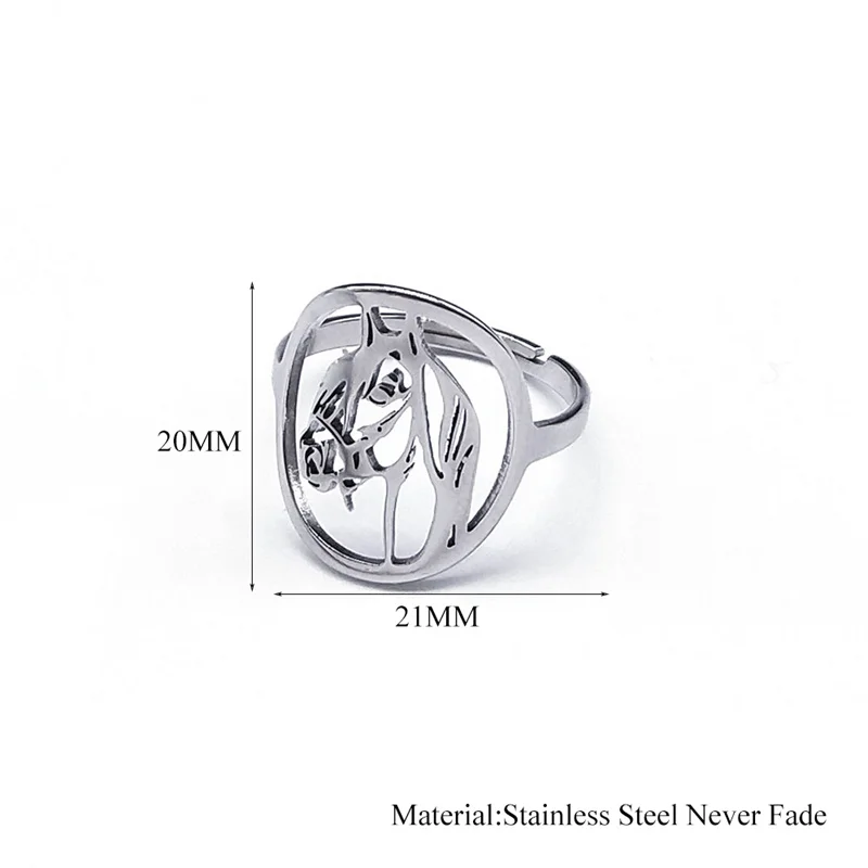 AFAWA Регулируемое Серебряное Кольцо Из Нержавеющей Стали В Форме Лошади Унисекс