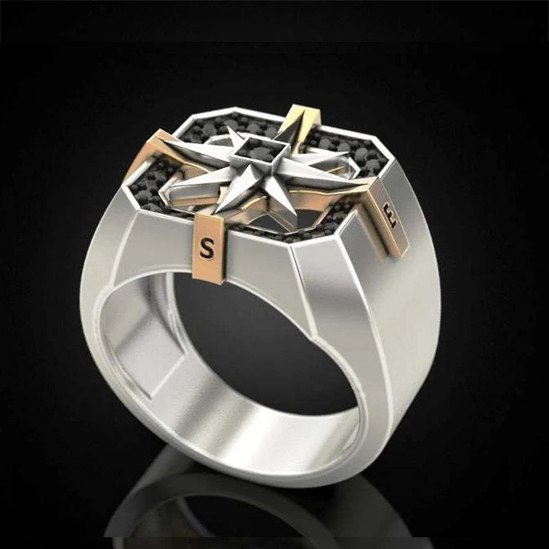 Мужское кольцо с компасом в стиле викингов Винтажное покрытием из серебра 2022