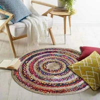 round rugs vintage reversible jute cotton 6x6 ft bohemian area dhurrie boho mat area rug for living room