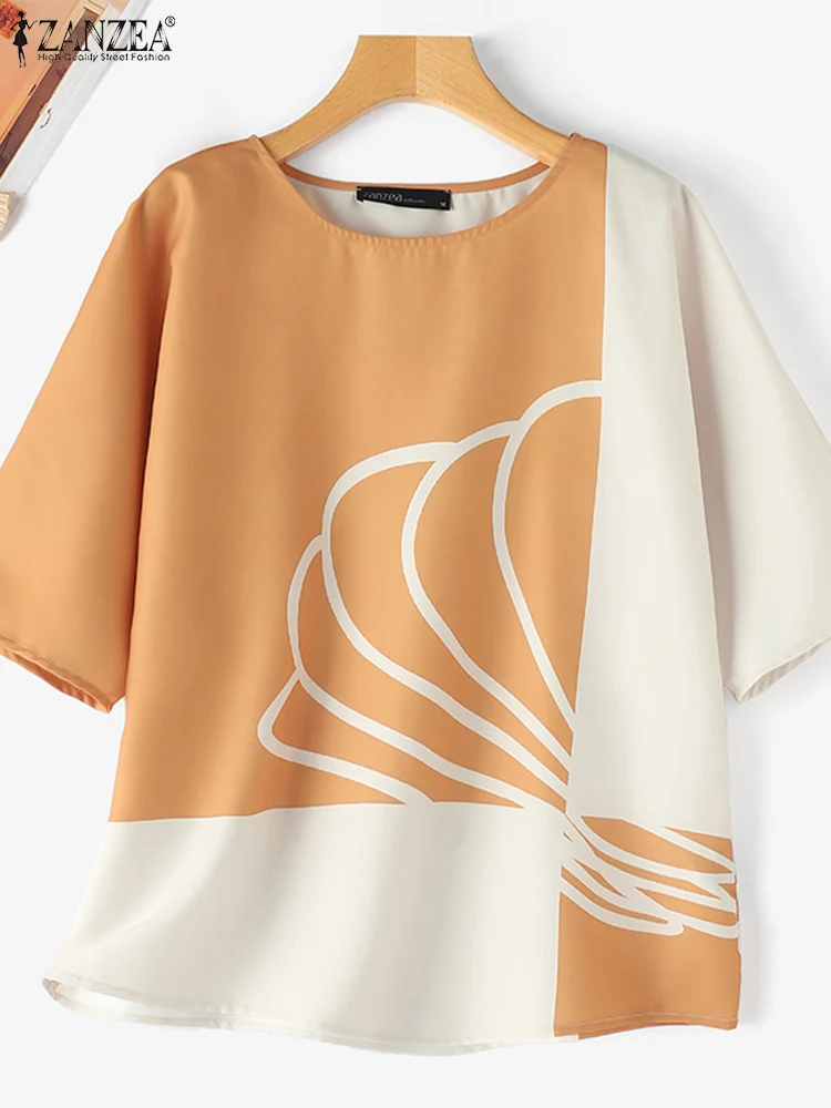 Женская туника с круглым вырезом ZANZEA летняя блузка рукавами летучая мышь