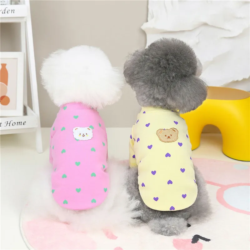 

Heart Pattern Cute Puppy Clothes Autumn Winter Dog Shirt Hoodies For Small Medium Dogs Yorkshire Terrier Pet Bottoming Shirt XXL