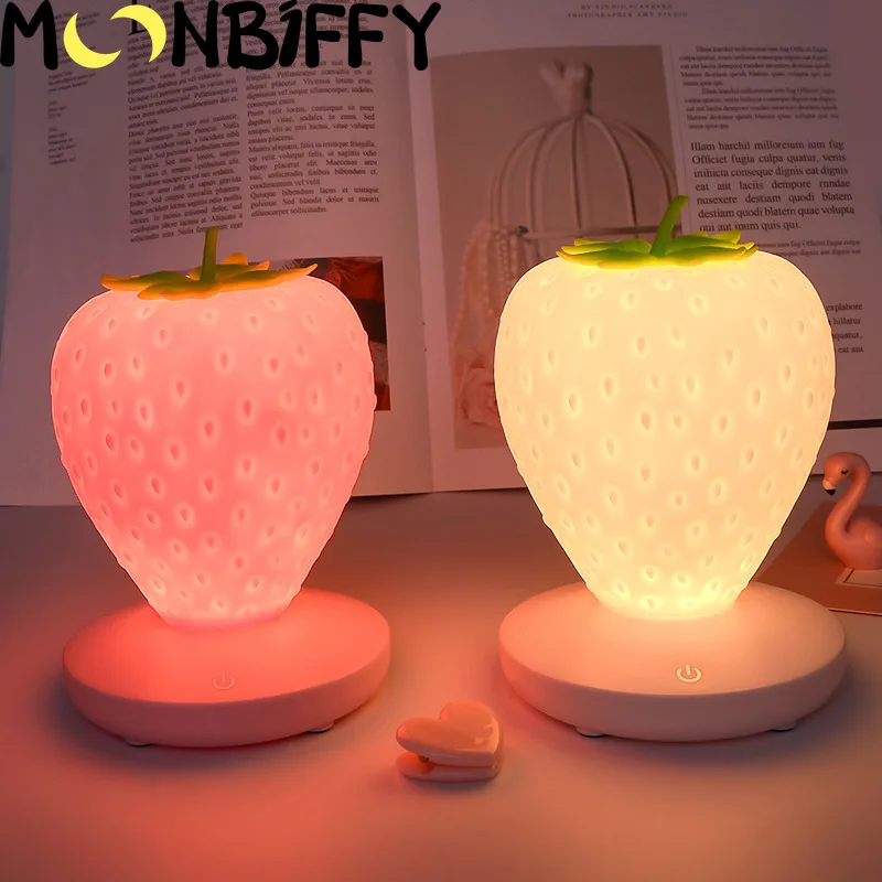 

Led Energy-saving Lamp Children with Sleeping Night Light Fun Strawberry Shape USB Charging Silicone Lamp Touch Switch Luminaria