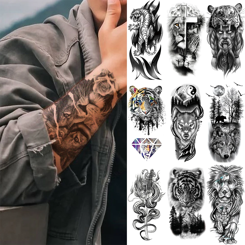 Тату-наклейка для мужчин и женщин водостойкая Временная тату с животными лес