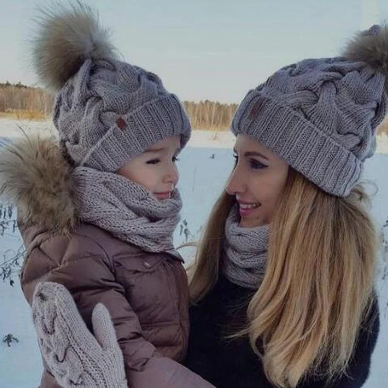 

Шапка-бини для родителей и детей, зимняя теплая вязаная шапка