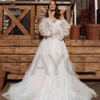vintage wedding dress puff sleeve exquisite appliques spaghetti straps tulle sweetheart mopping vestido de novia for women