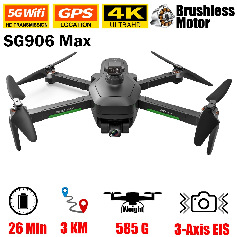 

SG906 Max Drone 4K HD Mechanical Gimbal Camera 5G Wifi GPS System Supports TF Card Drones Helicopter Distance 3km Flight 26 Min