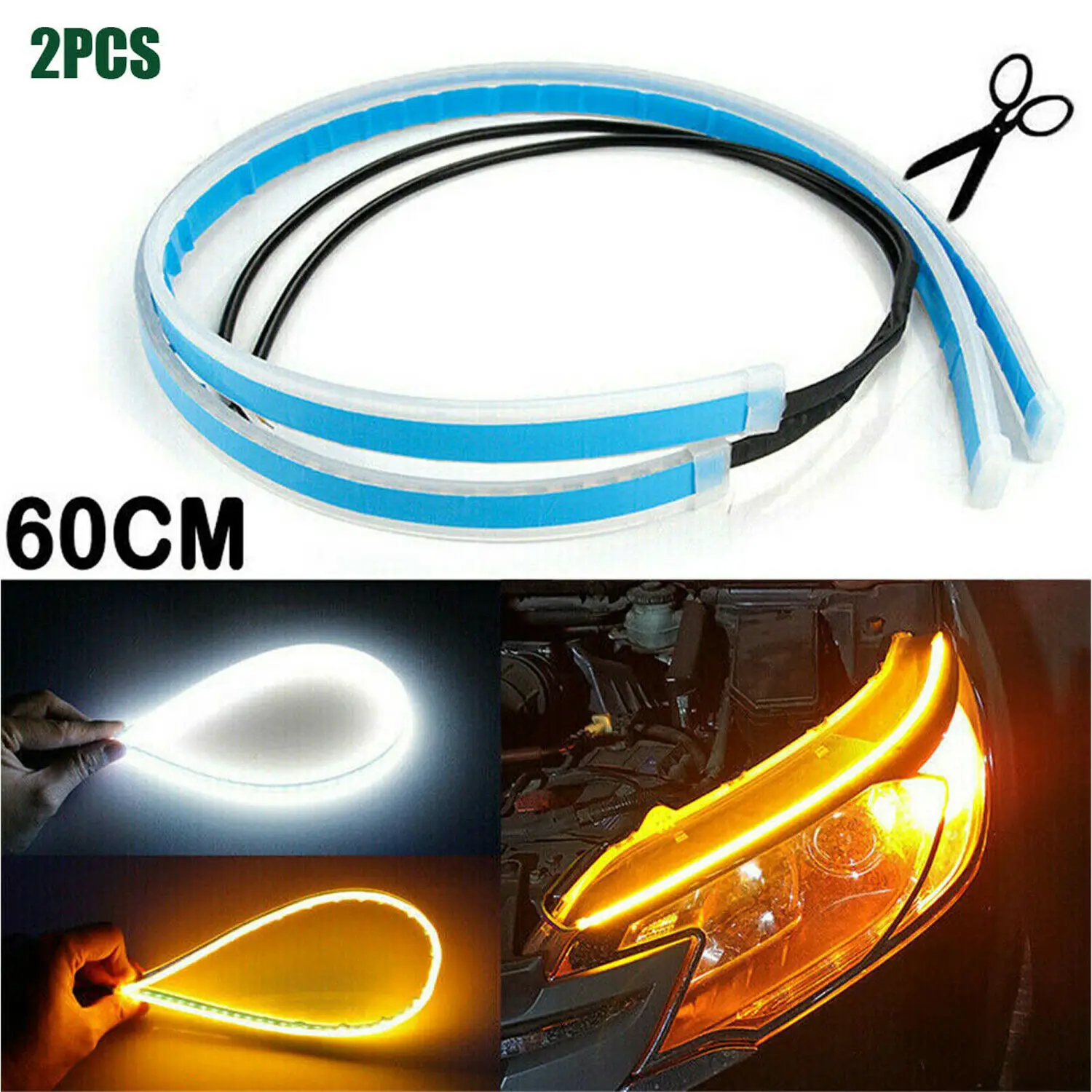 

2 x Sequential LED Strip Turn Signal Indicator Car DRL Daytime Running Light UK