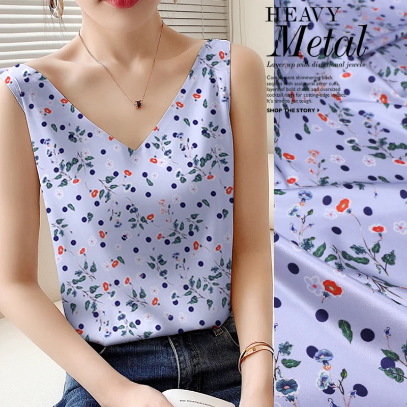 

Silk Satin Fabric Summer Small Floral Stretch Satins Soft Smooth Material Cheongsam Dress Fabrics Fashion Sewing Wholesale Cloth