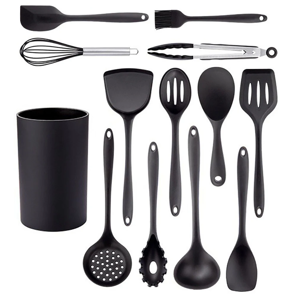 

New Black Non-Stick Cookware Silicone Kitchenware Tool Cooking Utensils Set Spatula Ladle Egg Beaters Shovel Kitchen Accessories