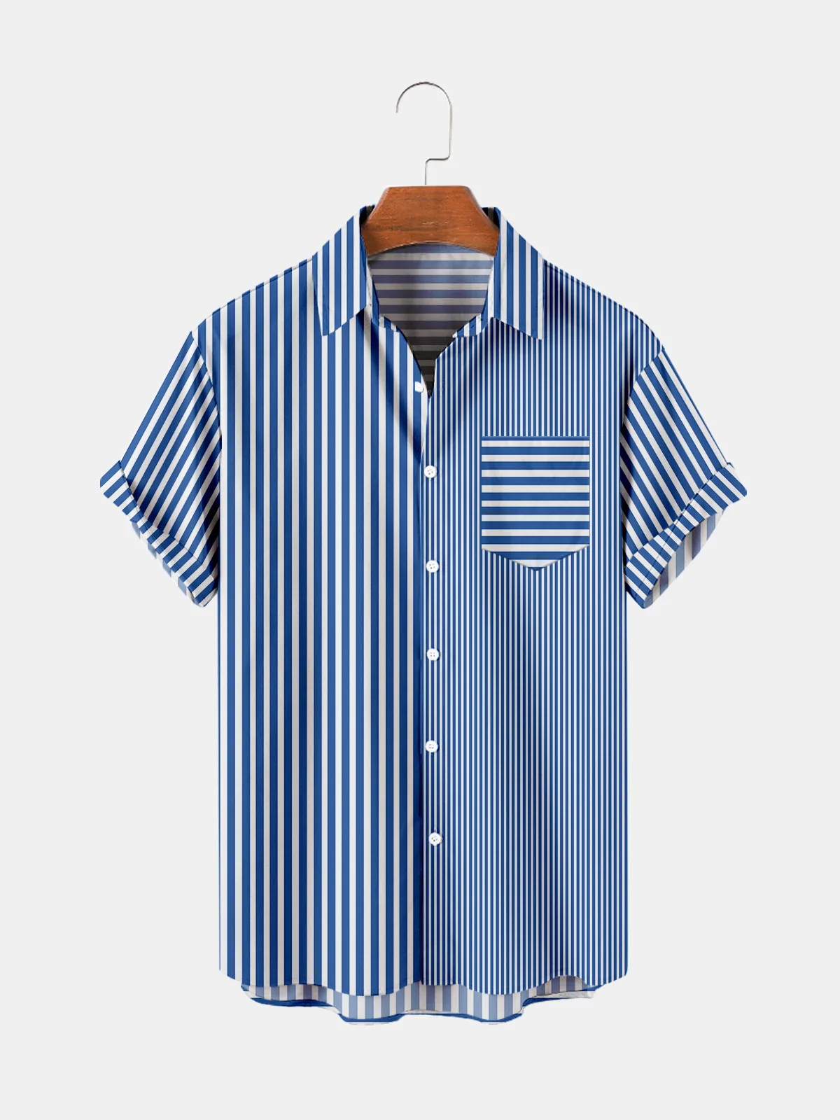 

Новинка, мужская летняя и весенняя рубашка в сине-белую полоску с коротким рукавом, Мужская футболка с цифровой 3D печатью, винтажная стильна...