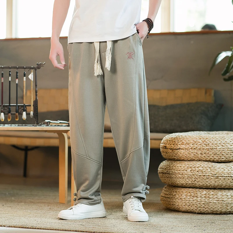 

Мужские повседневные брюки с вышивкой, осенние мужские шаровары на шнуровке, свободные мужские брюки-джоггеры большого размера в стиле Хар...