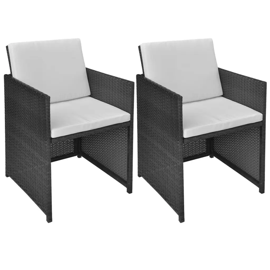 

Outdoor Patio Folding Chairs Deck Porch Furniture Set Balcony Lounge 2 pcs with Cushions and Pillows Poly Rattan Black