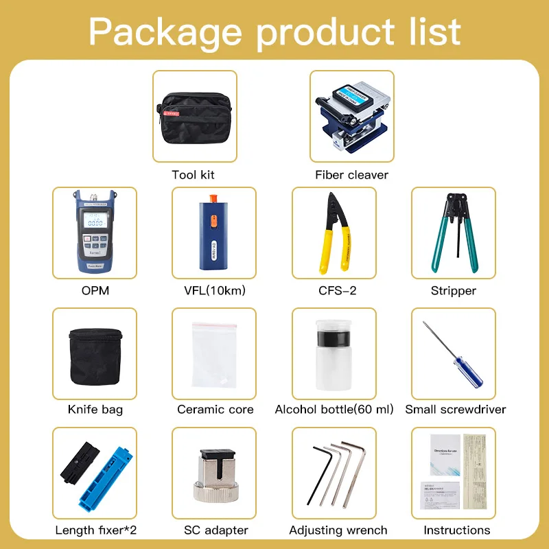 DEBAOFU 12pcs/set Fiber Optic FTTH Cold connection Tool Kit  FC-6S Fiber Cleaver Optical Power Meter 10km Visual Fault Locator